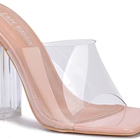 Womens Clear Block High Heel Slip On Slide Mule Open Toe Sandal - Picture 2 of 4